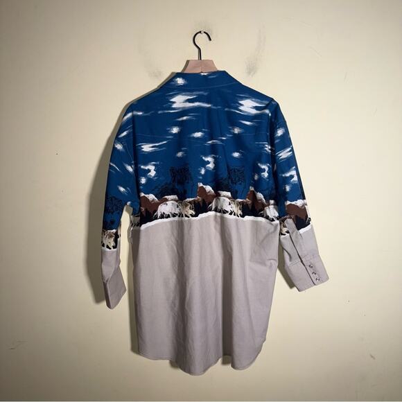 VNTG RARE WRANGLER pearl snap Western cowboy shirt with wolf print 2X - Picture 5 of 5